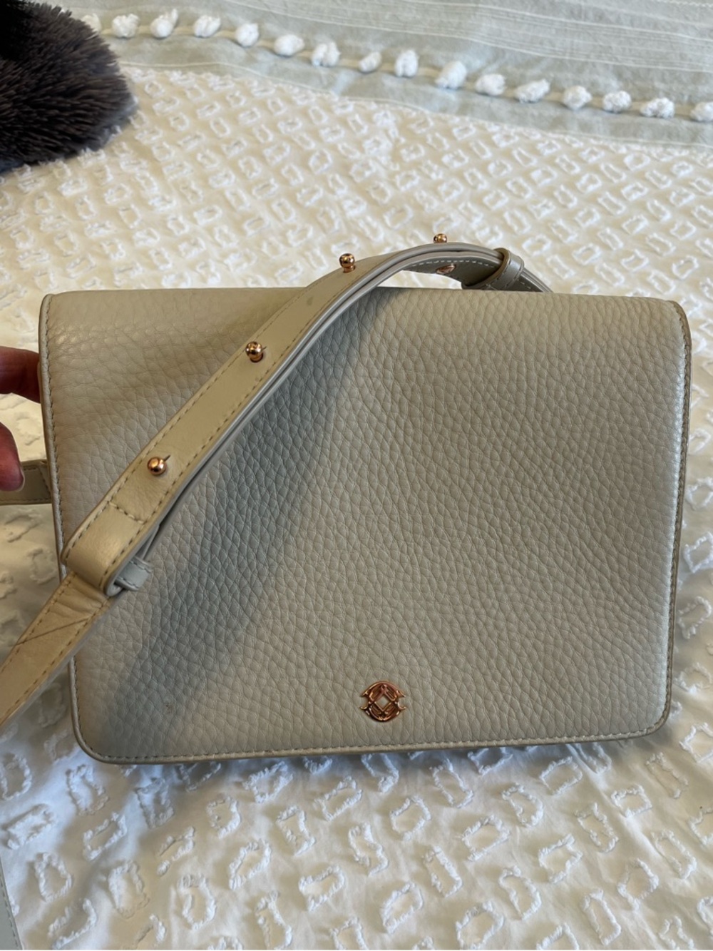 Dagne Dover Andra cream Leather Crossbody Shoulder Bag with Gold Accent